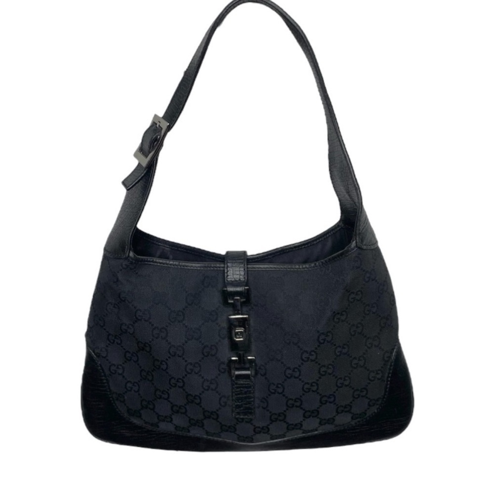 Gucci Vintage Jackie O Black Monogram Hobo Handbag  Purse w/ Dust bag